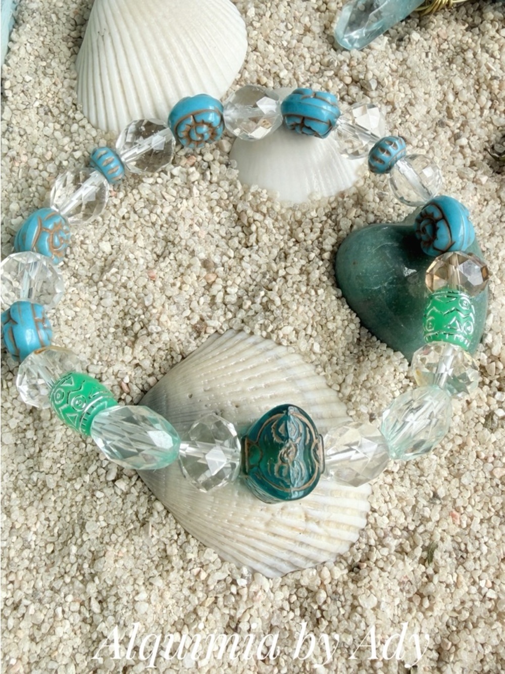 Rock Crystal Turquoise, Aqua & Clear Beaded Stretch Bracelet